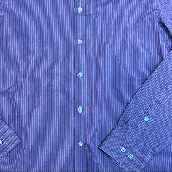 Calvin Klein Slim Fit Men’s Button-Down Shirt Medium Purple/Black Pin Stripe - Picture 2 of 4